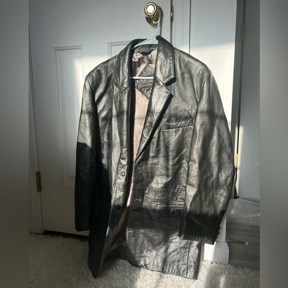 Oversized l genuine leather jacket